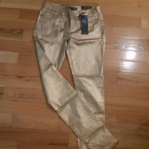 Gold Metallic Stretch Skinny Jeggings - Tall